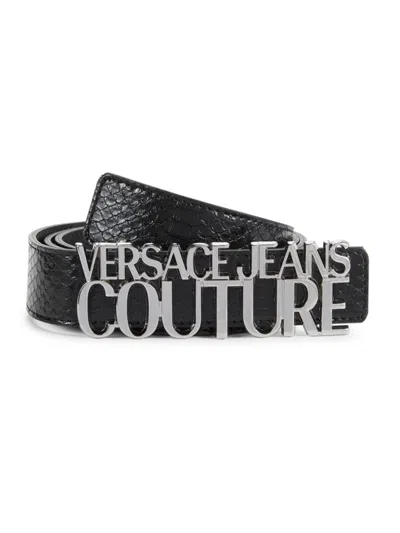 Versace Jeans Couture Women's Logo Snake-embossed Leather Belt In Black