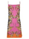 Versace Jeans Couture Outline Barocco Mini Dress In Pink & Purple