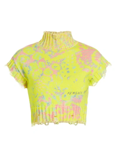 Versace Jeans Couture Women's Printed Cotton Knit Crop Sweater In Acid