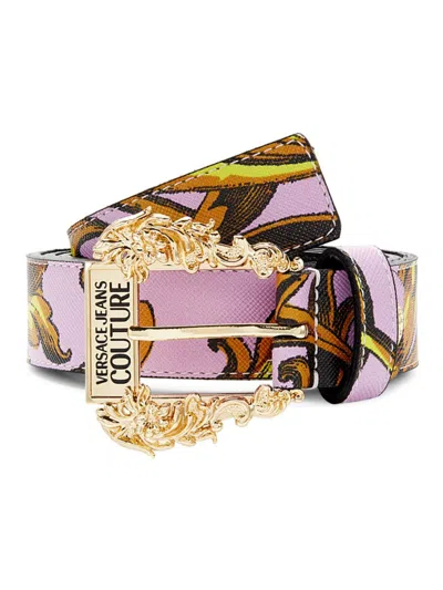 Versace Jeans Couture Women's Printed Logo Leather Lined Belt In Lavender Gold