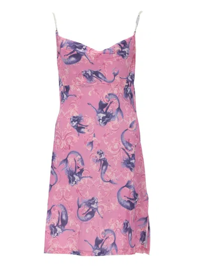 Versace Jeans Couture Satin Viscose Mini Dress In Pink