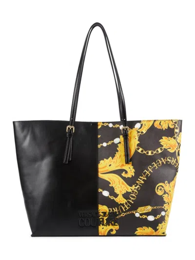 Versace Jeans Couture Women's Range Logo Print Tote In Black Gold