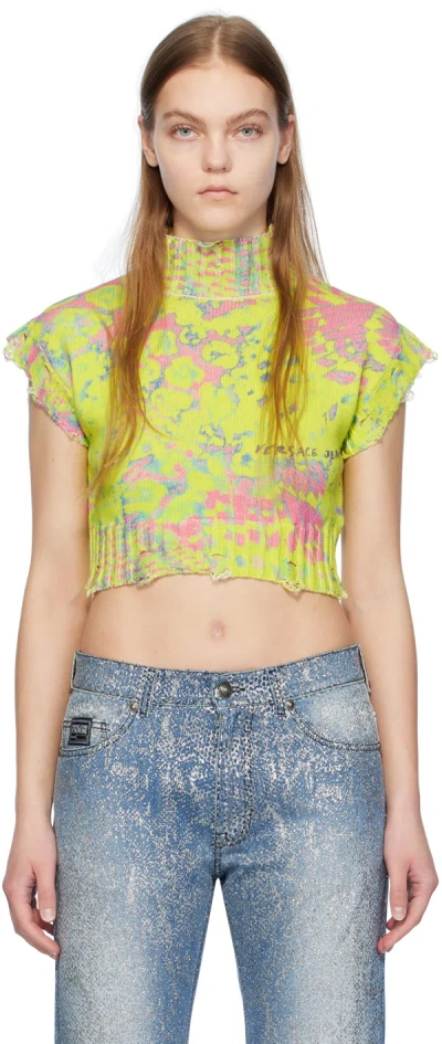 Versace Jeans Couture Animalier-print Knitted Top In E609 Acid Yellow