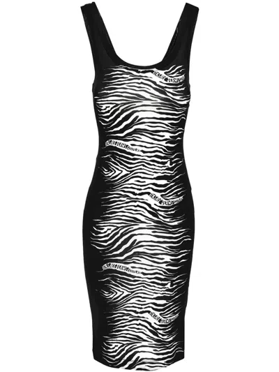 Versace Jeans Couture Zebra-print Midi Dress In Black