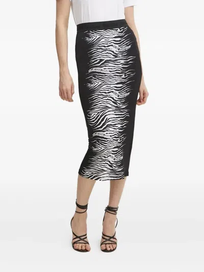 Versace Jeans Couture Zebra-print Midi Skirt In Black
