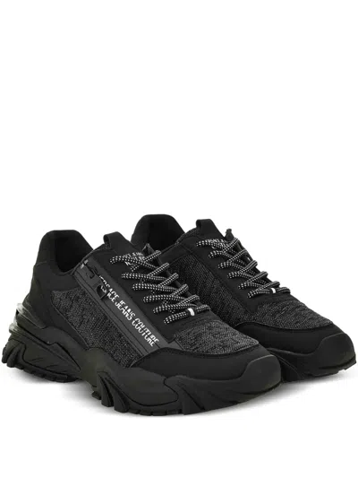 Versace Jeans Couture Zip-detail Textured Sneakers In Black