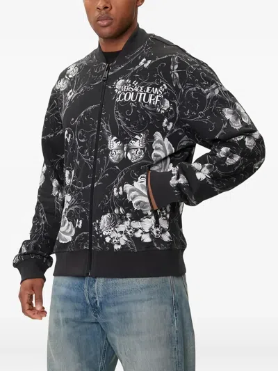 Versace Jeans Couture Floral Butterfly Cotton Fleece Bomber Jacket In Multi