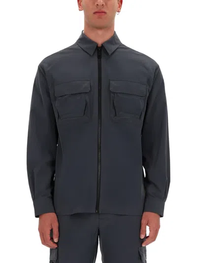 Versace Jeans Couture Logo Embossed Shirt Jacket In Black