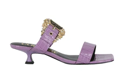 Pre-owned Versace Jeans Croc-embossed Mules Lavender (women's)