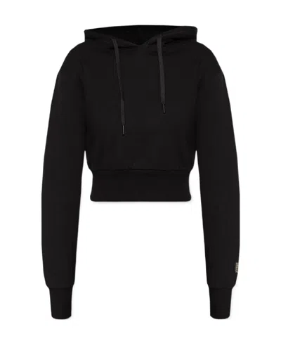 Versace Jeans Cropped Cotton Hoodie In Black
