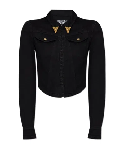 Versace Jeans Cropped Denim Shirt In Black