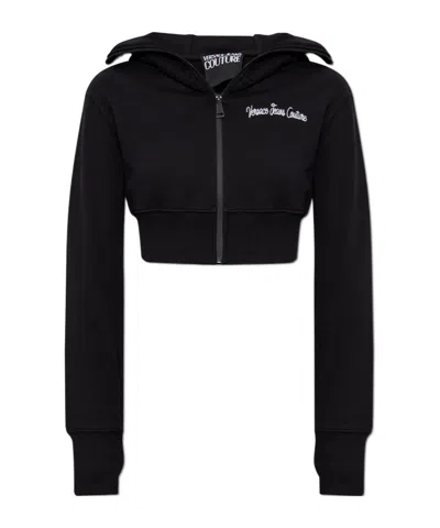 Versace Jeans Cropped Hoodie In Black