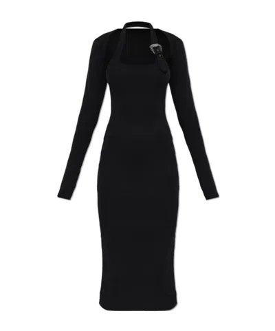 Versace Jeans Cross-neck Ribbed Dress In Black