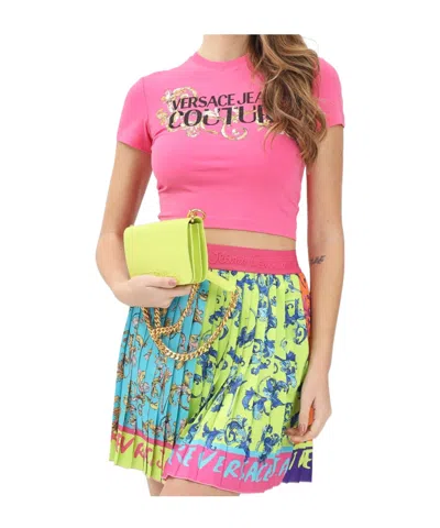 Versace Jeans Crystal Outline Barocco T-shirt In Pink