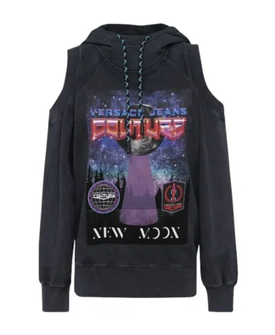 Versace Jeans Cut-out Sleeve Hoodie In Black