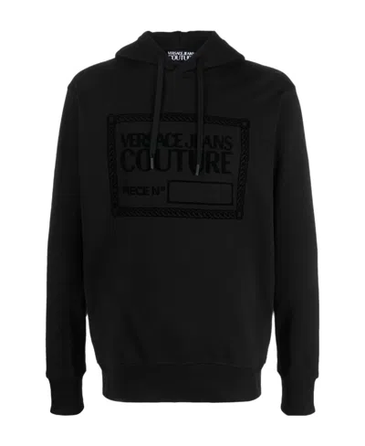 Versace Jeans Debossed-logo Cotton Hoodie In Black