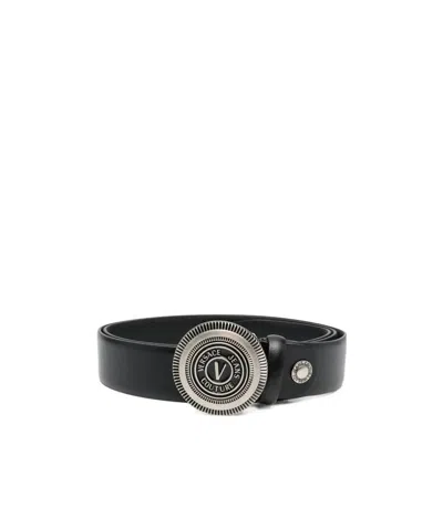Versace Jeans Decorative-buckle Leather Belt In Black