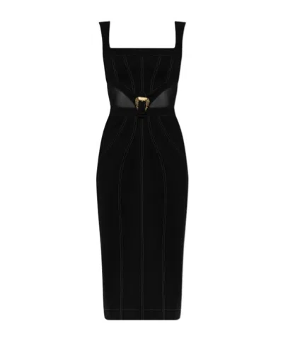Versace Jeans Denim Dress With Tulle Trim At The Waist In Black
