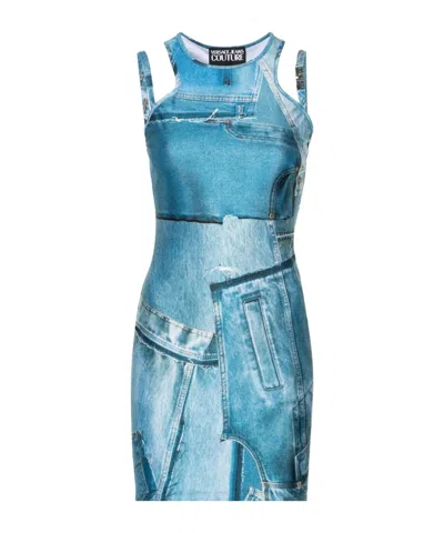 Versace Jeans Denim-print Mini Dress