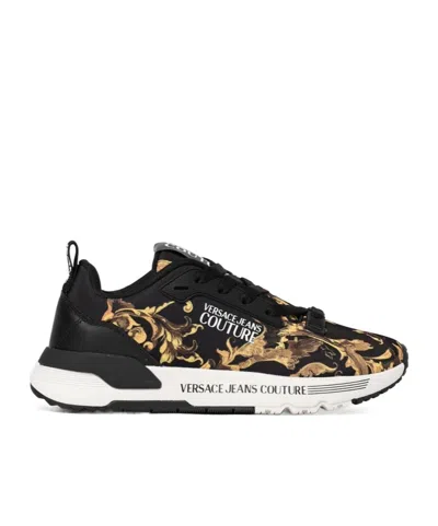Versace Jeans Dynamic Baroque-print Sneakers In Black