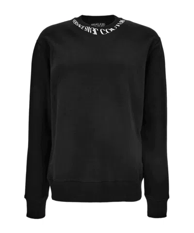 Versace Jeans Embroidered Crew-neck Sweatshirt In Black