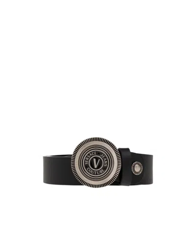 Versace Jeans Engraved Logo-buckle Detail Belt In Black