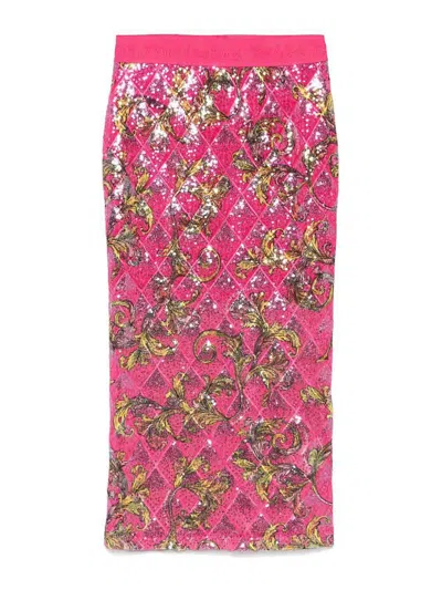 Versace Jeans Midi Skirt In Pink With Sequin Embellishment In Neutral