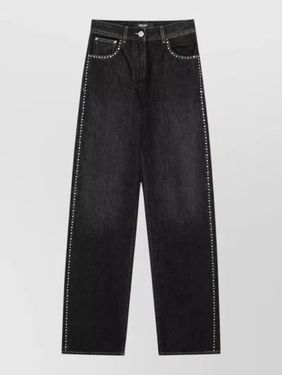 Versace Studded Straight-leg Jeans In Black
