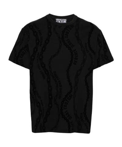 Versace Jeans Flocked-logo Cotton T-shirt In Black