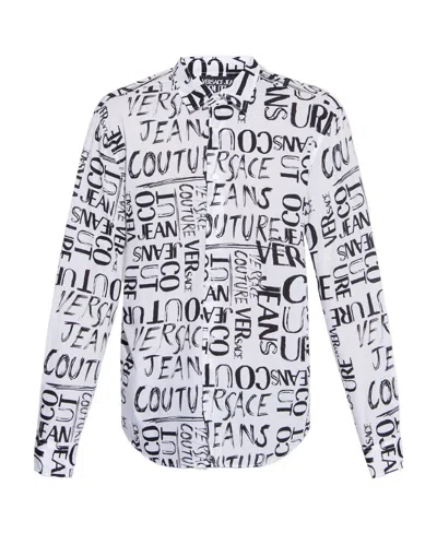 Versace Jeans Flocked-logo Long-sleeve Shirt In White