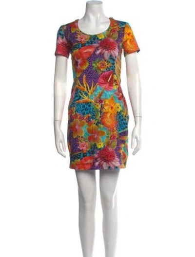 Pre-owned Versace Jeans Floral Print Mini Dress In Blue
