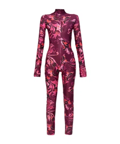 Versace Jeans Floral-print Mock-neck Jumpsuit In Multi