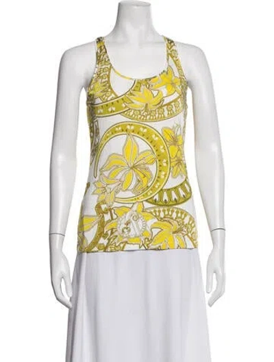 Pre-owned Versace Jeans Floral Print Scoop Neck Top In White