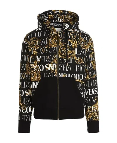 Versace Jeans Garland Print Zip-up Hoodie In Black