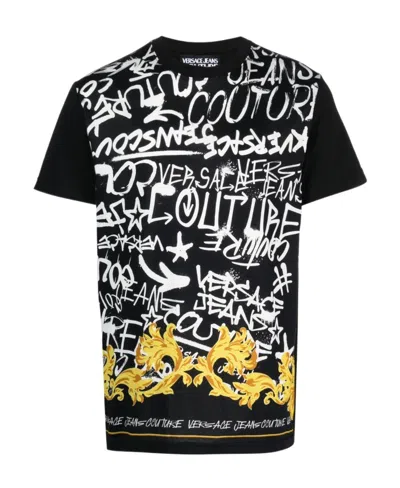 Versace Jeans Graffiti-print Cotton T-shirt In Black