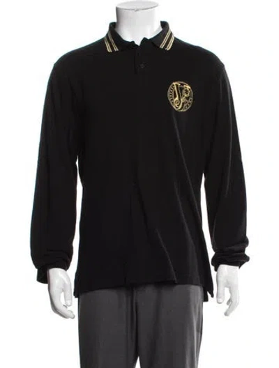 Pre-owned Versace Jeans Graphic Print Collar Polo Shirt In Black