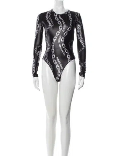 Pre-owned Versace Jeans Graphic Print Crew Neck Bodysuit In White