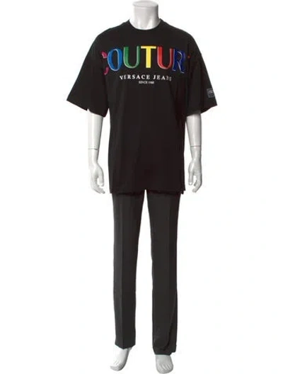 Pre-owned Versace Jeans Graphic Print Crew Neck T-shirt In Black