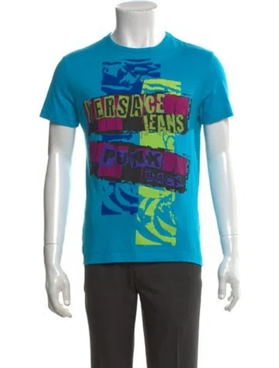Pre-owned Versace Jeans Graphic Print Crew Neck T-shirt In Blue