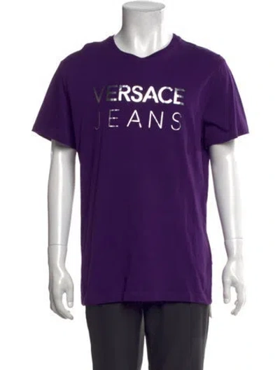 Pre-owned Versace Jeans Graphic Print Crew Neck T-shirt In Purple