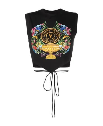 Versace Jeans Graphic-print Crop Top In Black