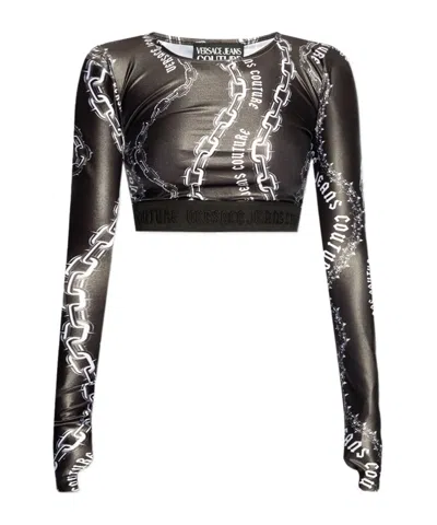 Versace Jeans Graphic-print Crop Top In Black