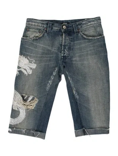 Pre-owned Versace Jeans Graphic Print Denim Shorts In Blue