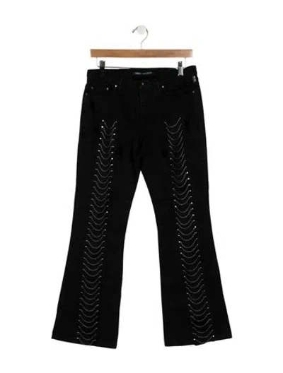 Pre-owned Versace Jeans Graphic Print Flared Pants In Black