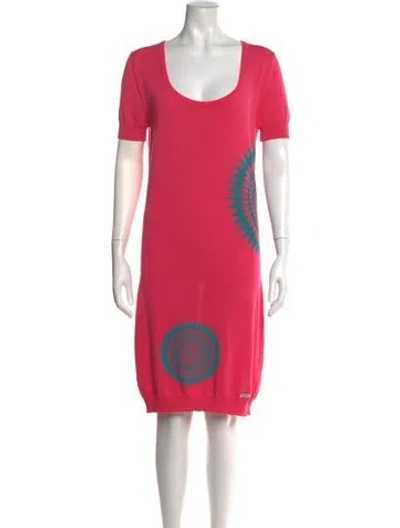 Pre-owned Versace Jeans Graphic Print Knee-length Dress In Blue/pink