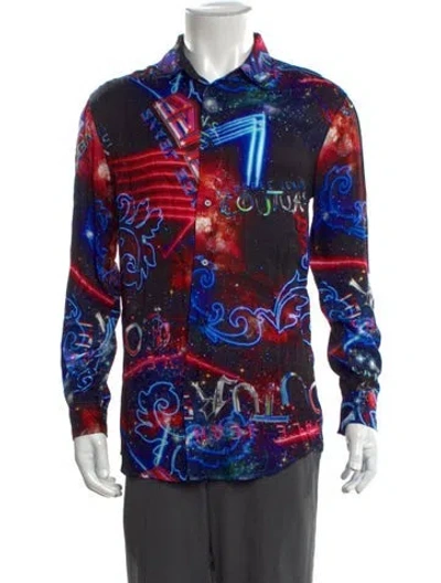 Pre-owned Versace Jeans Graphic Print Long Sleeve Shirt In Blue