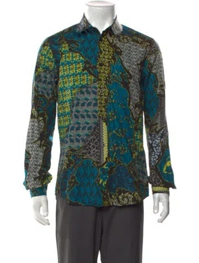 Pre-owned Versace Jeans Graphic Print Long Sleeve Shirt In Blue