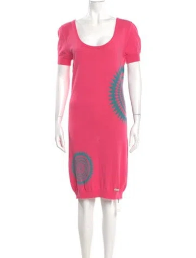 Pre-owned Versace Jeans Graphic Print Midi Length Dress In Blue/pink