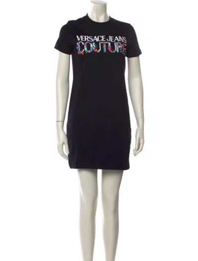 Pre-owned Versace Jeans Graphic Print Mini Dress In Black