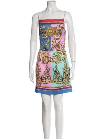Pre-owned Versace Jeans Graphic Print Mini Dress In Blue